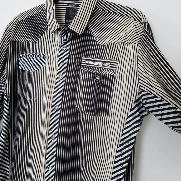 Mens Slim Fit Stretch Black Button Shirt M Medium - Picture 4 of 8